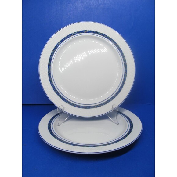 Dansk New Scandia Portugal Set Of Two White And Blue 9" Salad Plates VGC - Picture 1 of 7